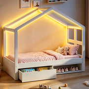 LETTO multifunzione 90x190 cm con cassetto, scarpiera e LED bianco