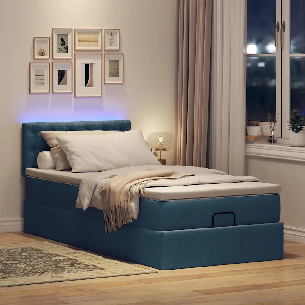 Pouf Letto con Materasso e LED Blu 100x200 cm in Tessuto 3312456