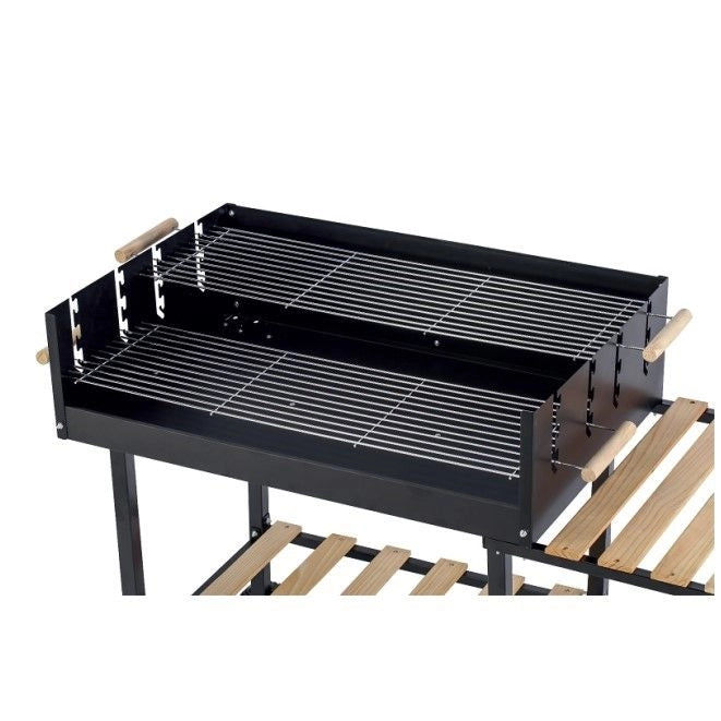 BARBECUE A CARBONE IN METALLO DOPPIA GRIGLIA INOX CON RIPIANO E RUOTE 118X56 CM