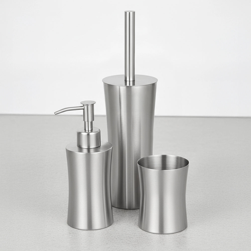 Set accessori bagno con dispenser e porta spazzolino in acciaio inox satinato Lunar