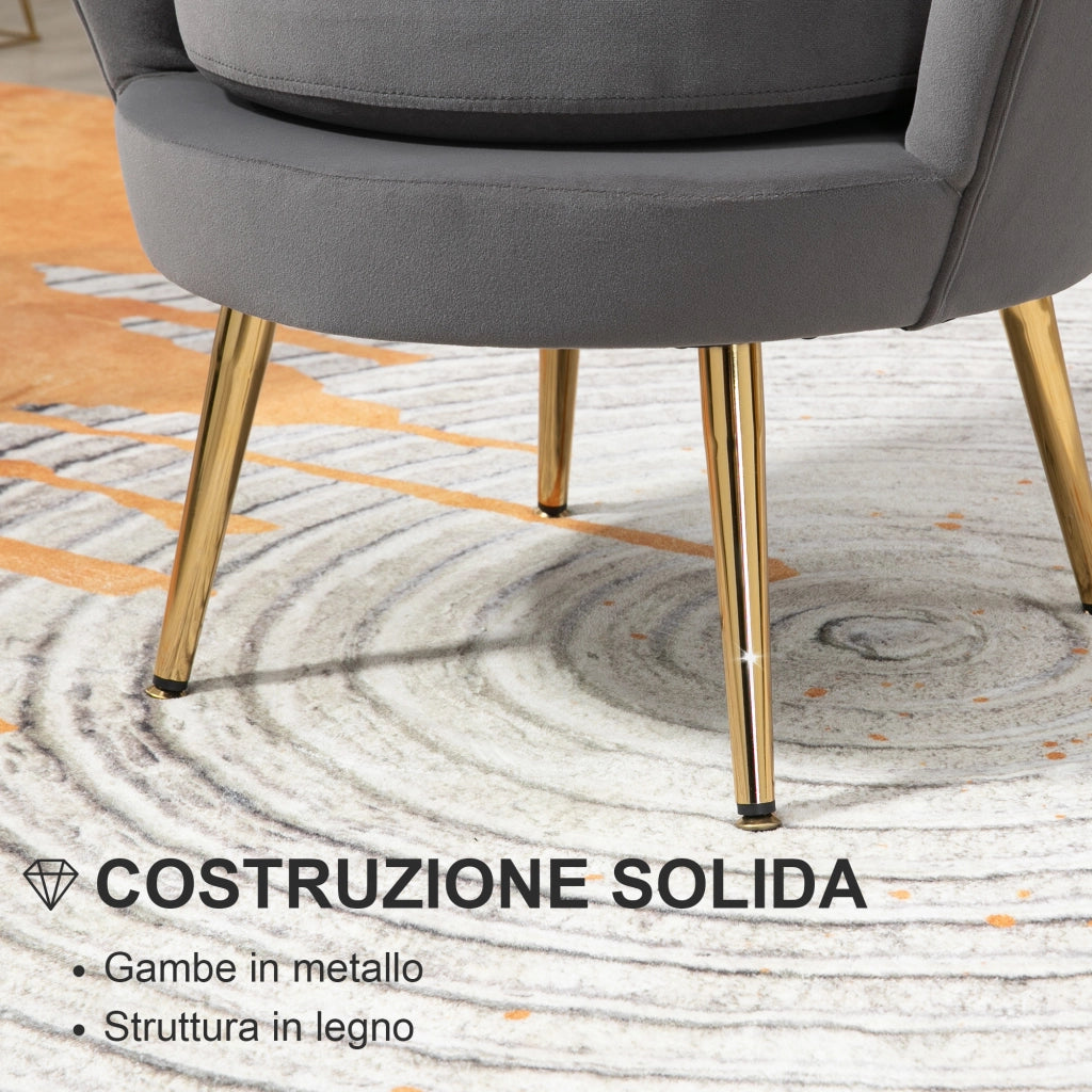 EasyComfort Poltrona a Conchiglia, Poltroncina Vintage, Poltroncina da Camera e Salotto, Design Elegante, con Schienale Alto, 76x67x74cm, Grigio