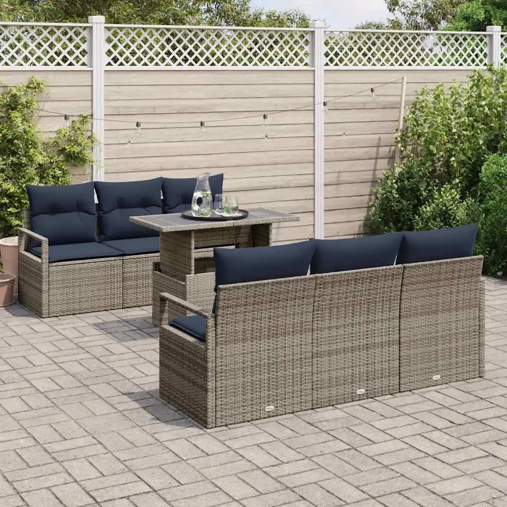 Set Divano da Giardino con cuscino 7 pcs Grigio polyrattan 3348751