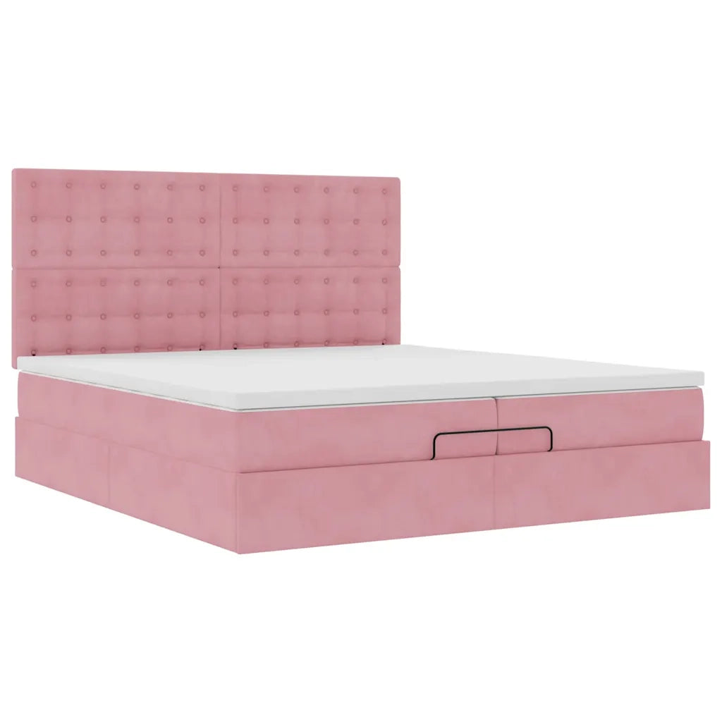 Struttura Letto Pouf con Materassi Rosa 200x200 cm Velluto 3313642