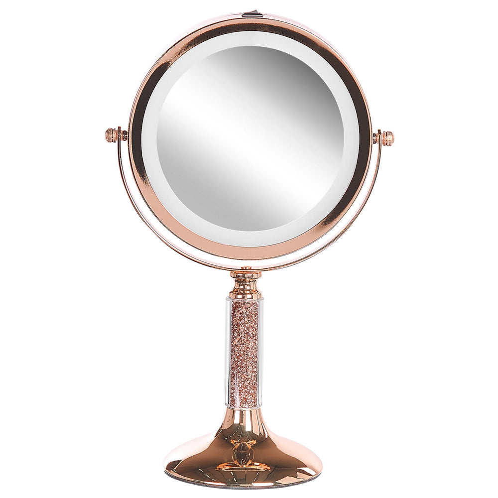 Specchio LED da trucco 1x/5x ingrandimento doppio lato struttura in ferro ø 13 cm rosa e dorato