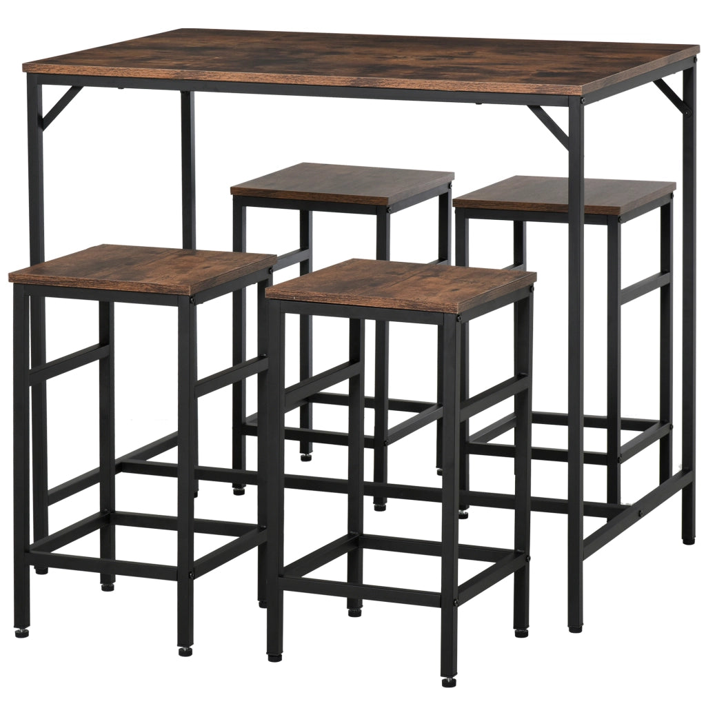 TAVOLO BAR con 4 Sgabelli 100x60x88 cm Marrone Rustico e Nero