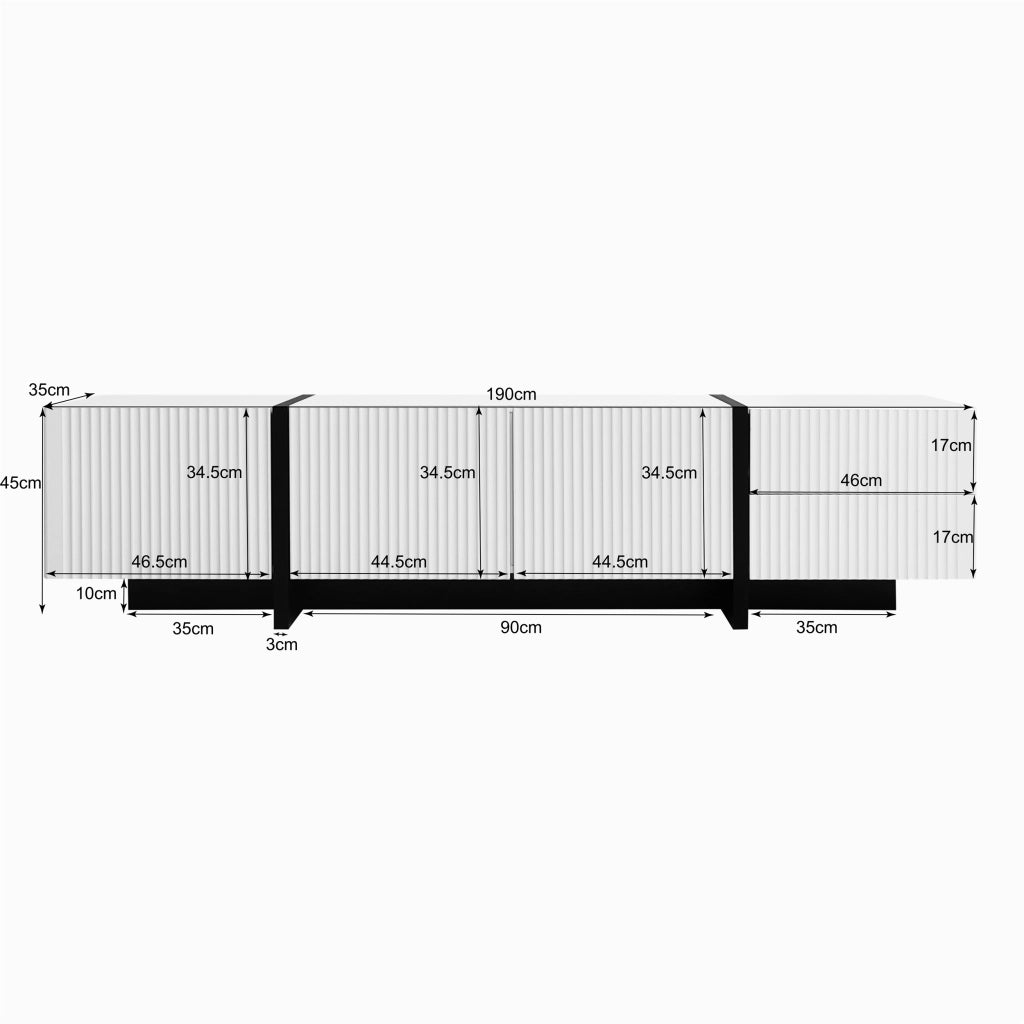 MOBILE TV 190x35x45 cm con 3 ante e 2 cassetti Bianco e Nero