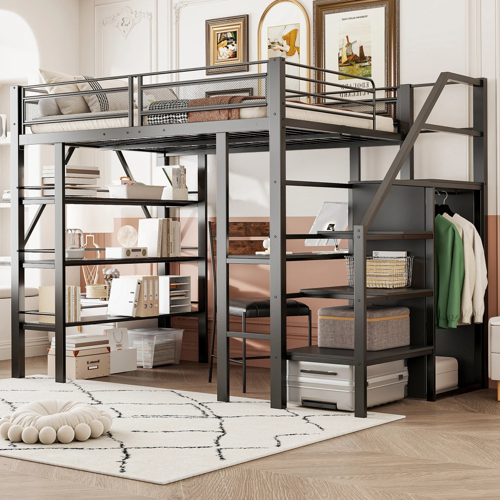 LETTO A CASTELLO 140x200 cm nero con scrivania, armadio e scaffale