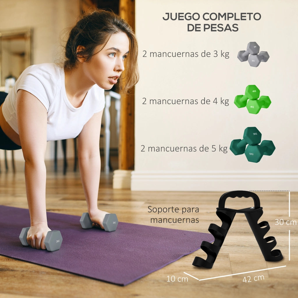 Set di manubri 2x3kg 2x4kg 2x5kg con supporto ¨C zephmum ¨C multicolore