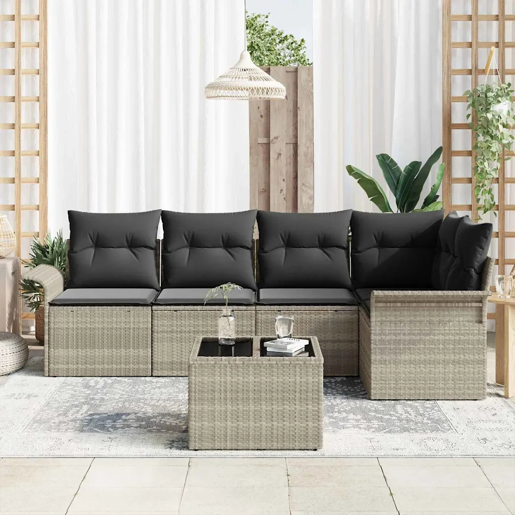 Set Divano da Giardino con cuscino 6 pcs Grigio polyrattan 3345372