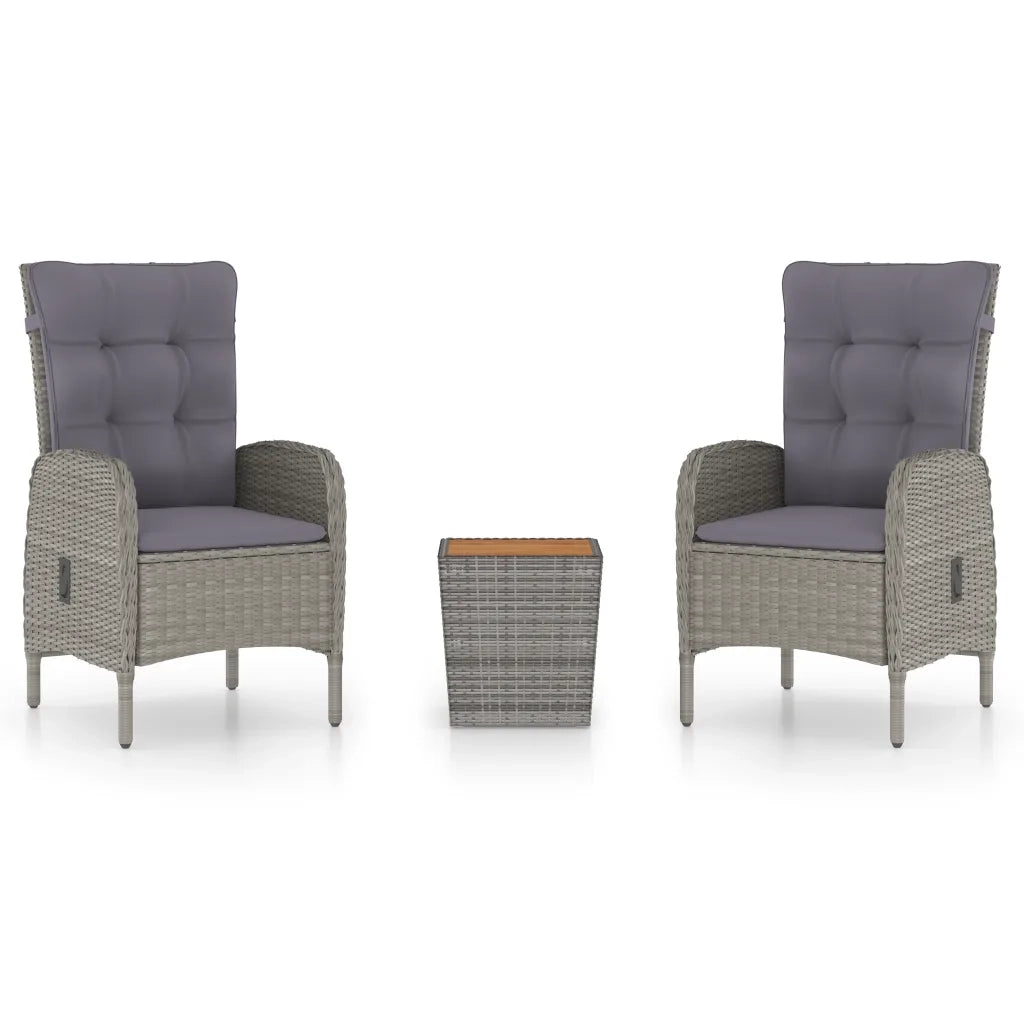 Set da Bistrot 3 pz in Polyrattan e Legno Acacia Grigio 3058535