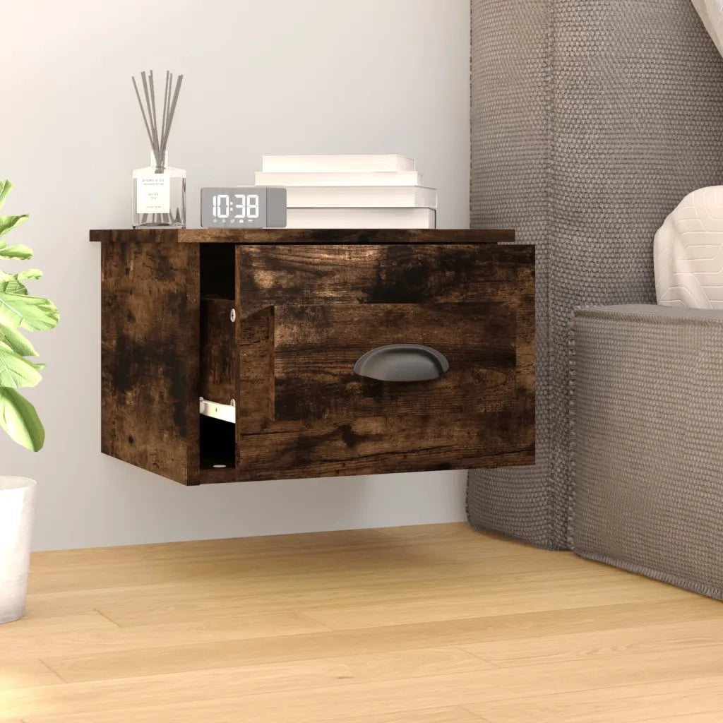 Comodini a Parete 2 pz-Set di 2 Tavolino da notte Rovere Fumo 41,5x36x28 cm