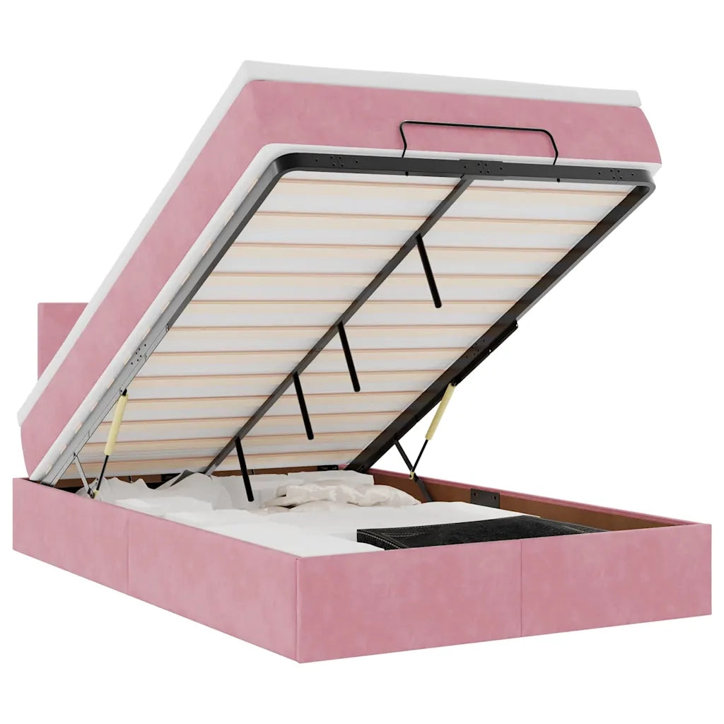 Pouf Letto con Materasso e LED Rosa 120x190cm in Velluto 3312541