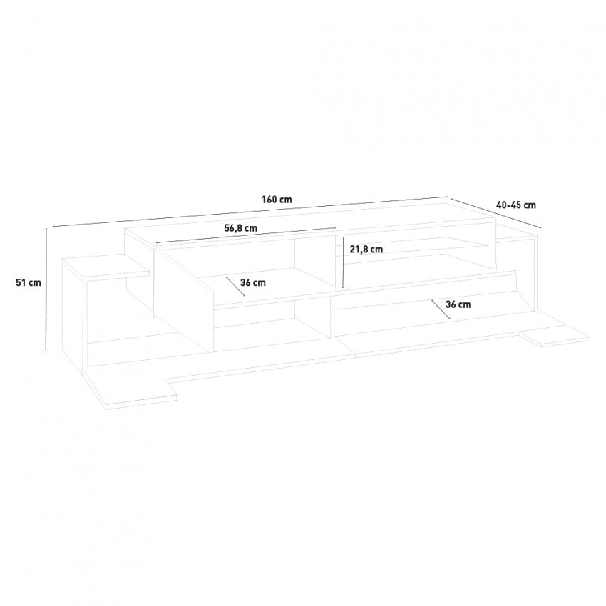Porta TV Moderno 2+1 Ante Battenti Ripiano Vetro Bianco Acero Pereira