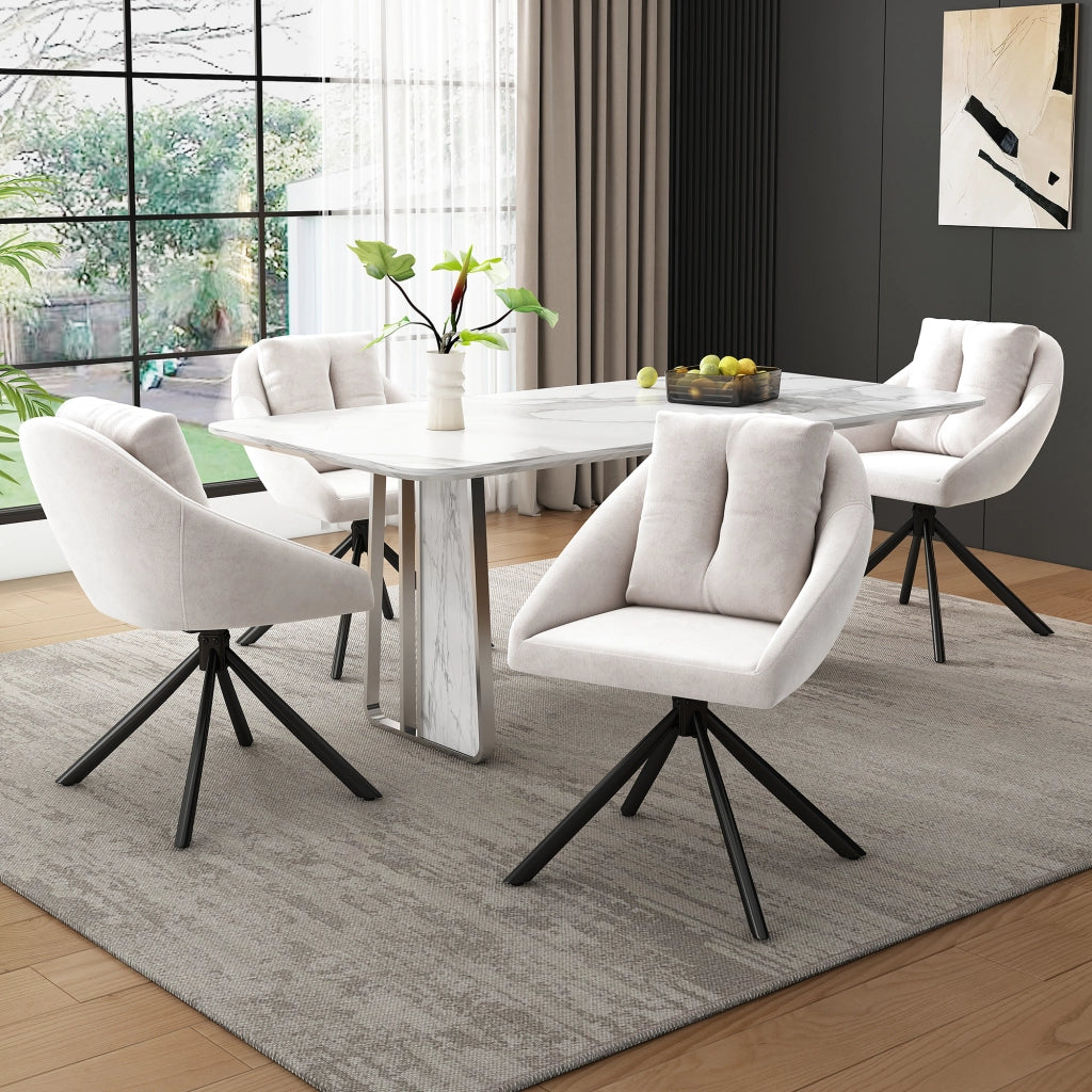 Sedia da pranzo girevole in velluto con supporto ergonomico e base in metallo per casa e ufficio beige 4 pezzi