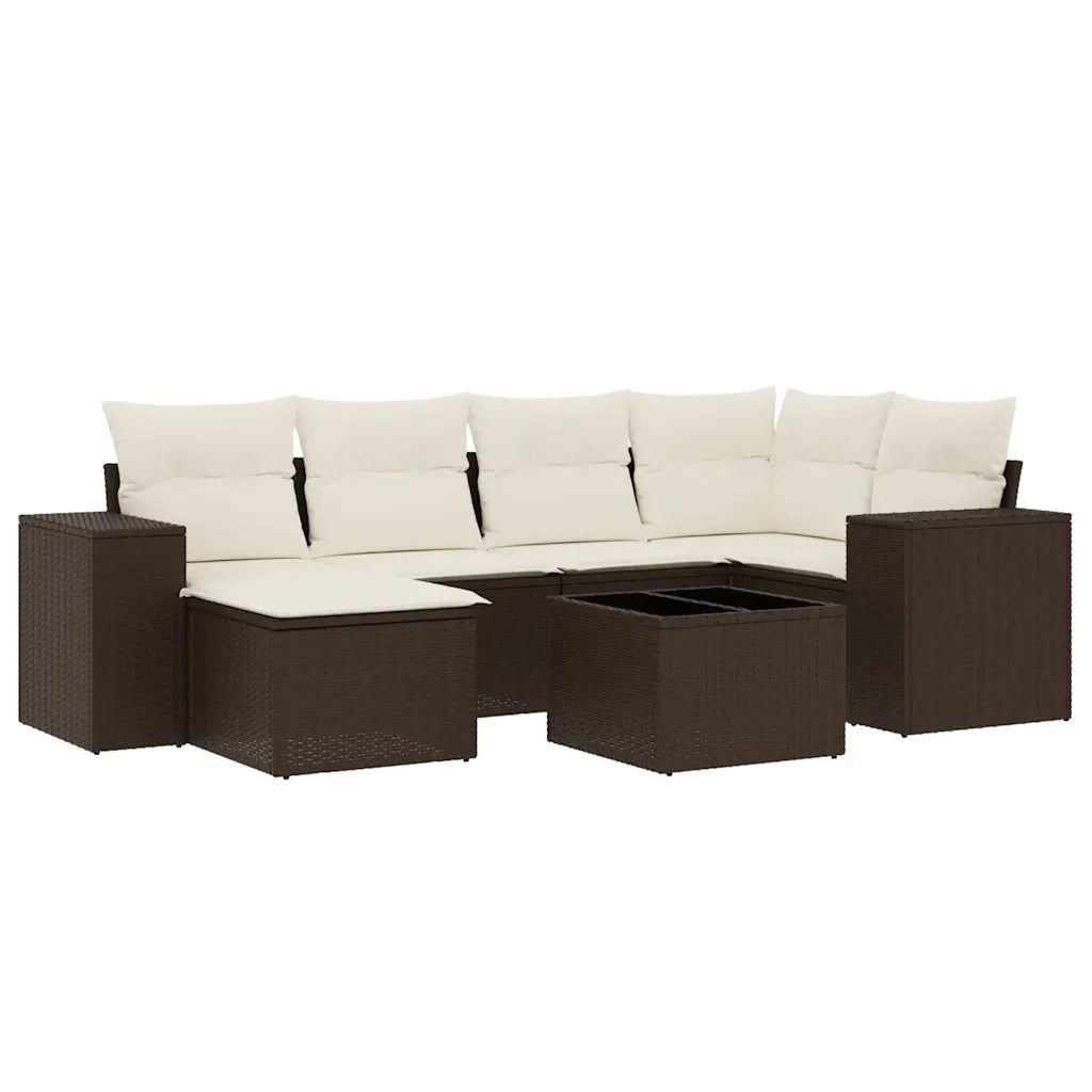 Set Divani da Giardino 7 pz con Cuscini Marrone in Polyrattan 3222872