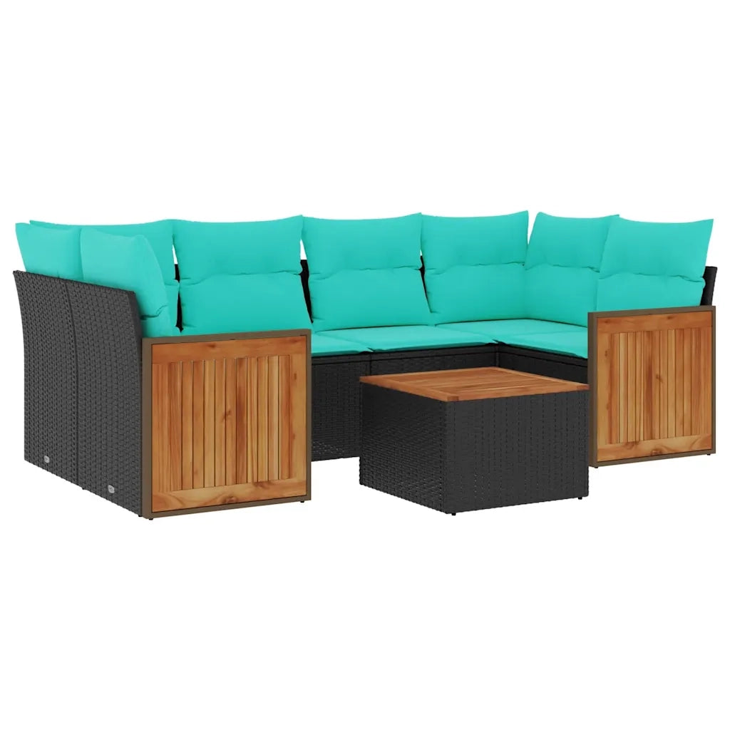 Set Divani da Giardino 7 pz con Cuscini Nero in Polyrattan 3227478
