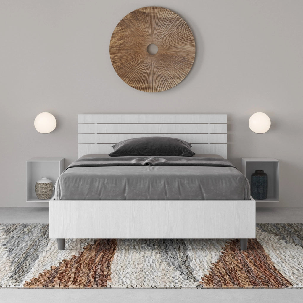 BS COM Letto una piazza e mezza contenitore 120x200 testata dritta con doghe bianco frassino