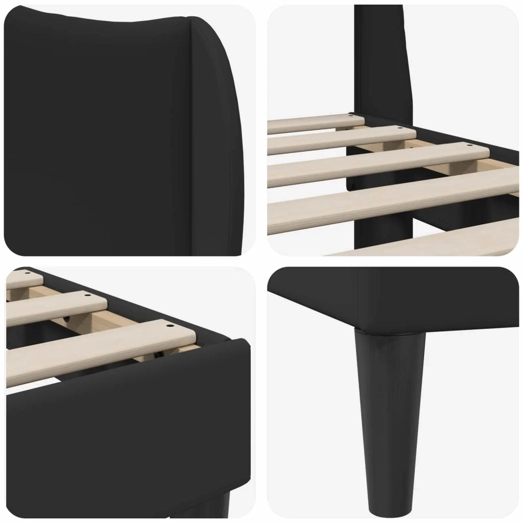 Letto singolo | Letto per adulti | Struttura del letto con testiera Nero 90 x 200 cm Similpelle