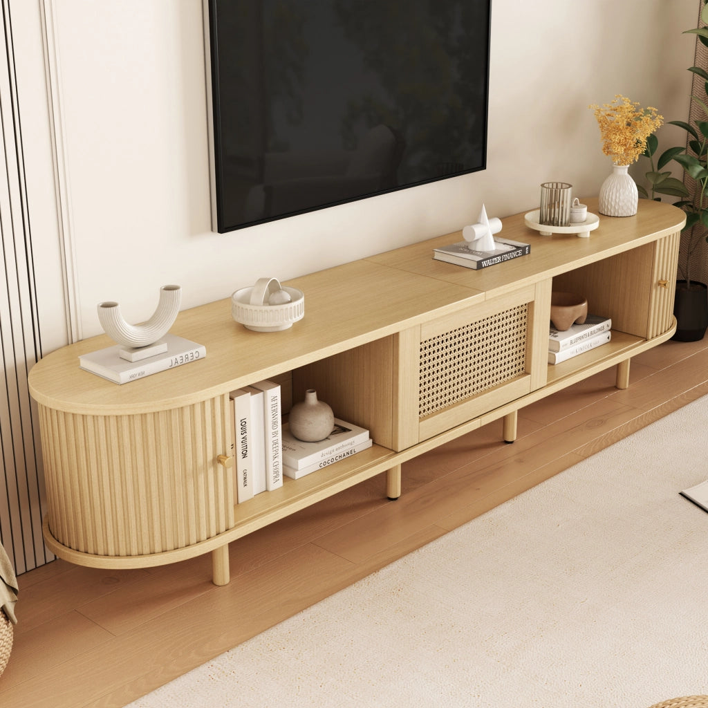 Mobile TV con 2 ante scorrevoli e 1 cassetto - per soggiorno - MDF - 180×40×40 cm - naturale