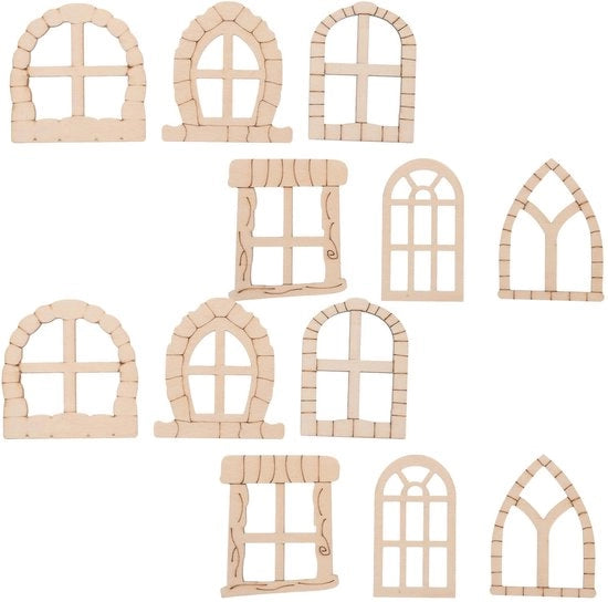 Accessori di finitura per miniatura 25 pezzi in legno non finito per progetti di casa di bambole, decorazione di giardino, esterni