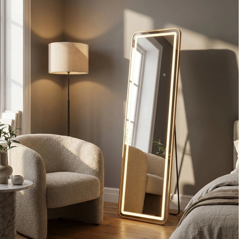 Specchio Da Terra Led Simple Rettangolare cm 50x3-38x160 (luce Con 3 Temperature Di Colore)