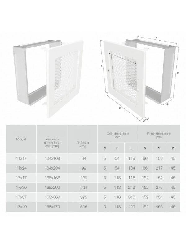 Griglia di ventilazione per camino Bianca - Classic 17x49