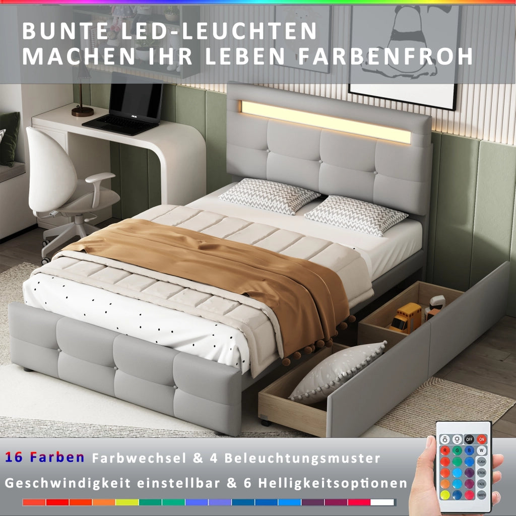 letto imbottito lino grigio 90 x 200 cm