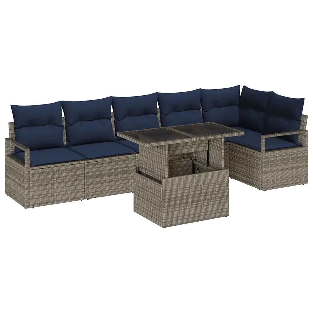 Set Divano da Giardino 7 pcs Grigio e Blu Navy polyrattan 3348841