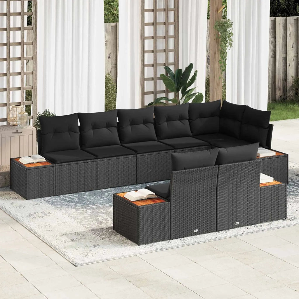 Set Divano da Giardino con cuscino 8 pcs Nero Polyrattan