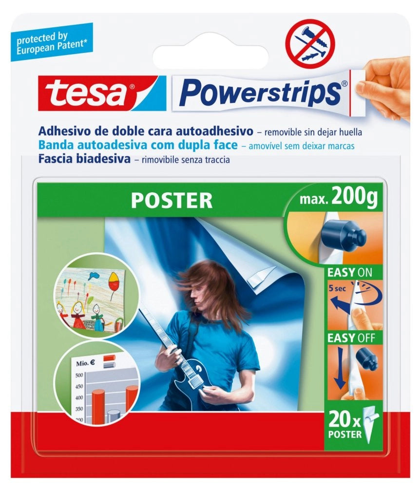 1pz tesa powerstrips 20 strisce biadesive poster cod:ferx.93458
