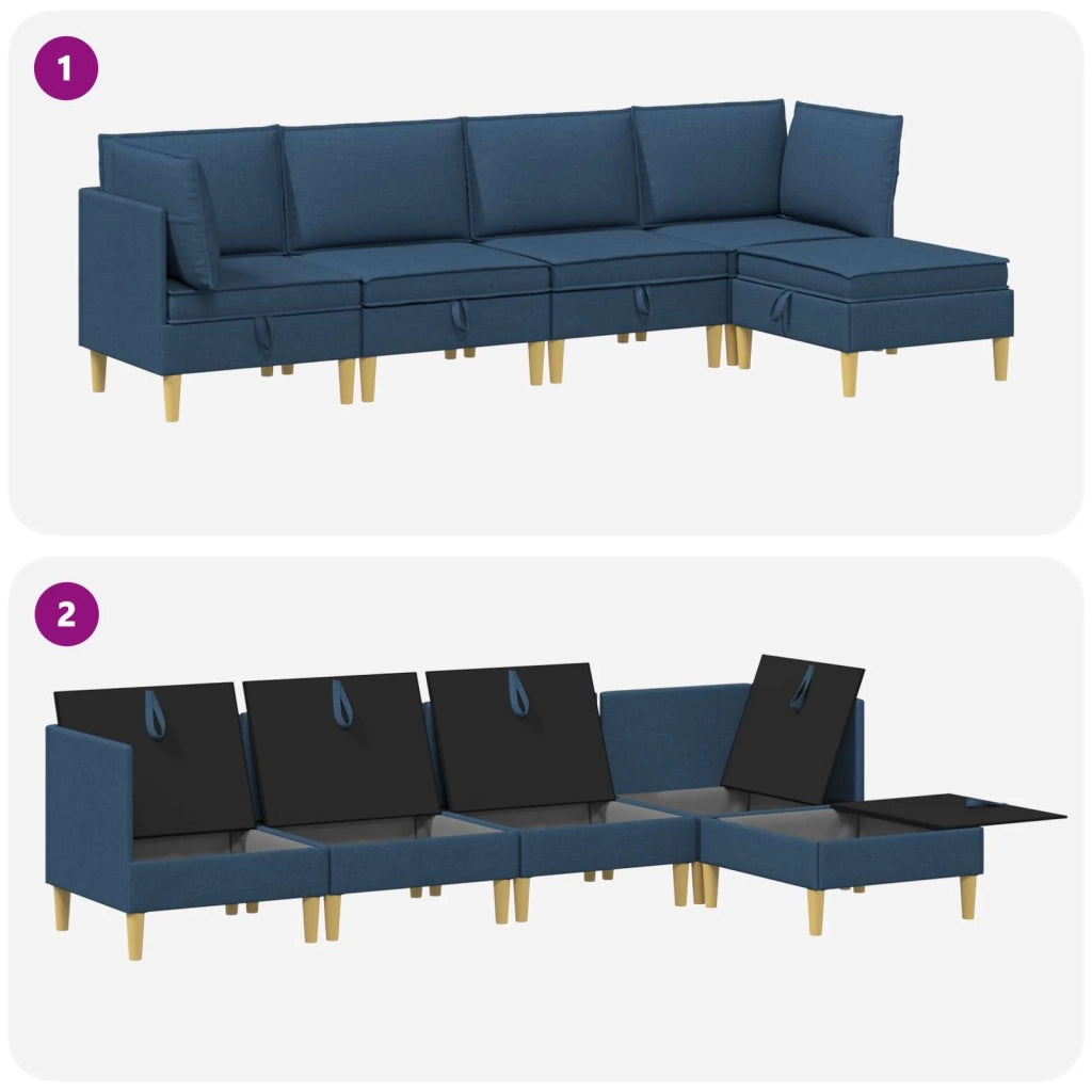 Set di mobili per il soggiorno con cuscino 5 pcs Blu Tessuto 3413716