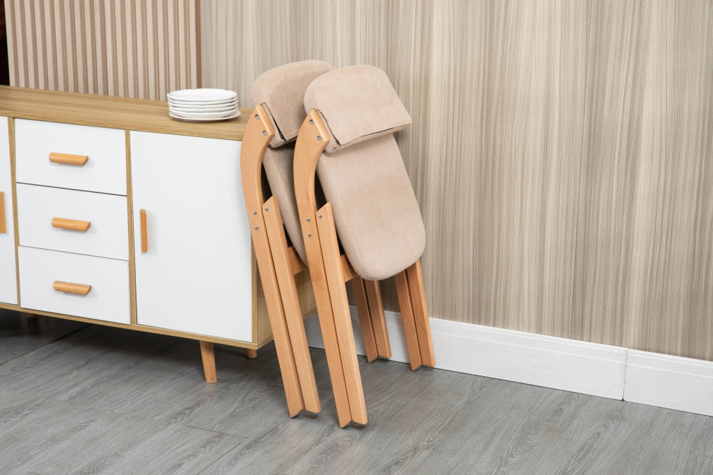 Chaise pieghevole set da 2 con seduta imbottita e fodera rimovibile in legno massello per cucina e ospiti kaki