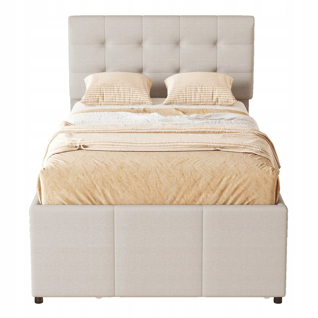 Letto imbottito 90x200 - Xylo - Con tre cassetti, estraibile, color beige
