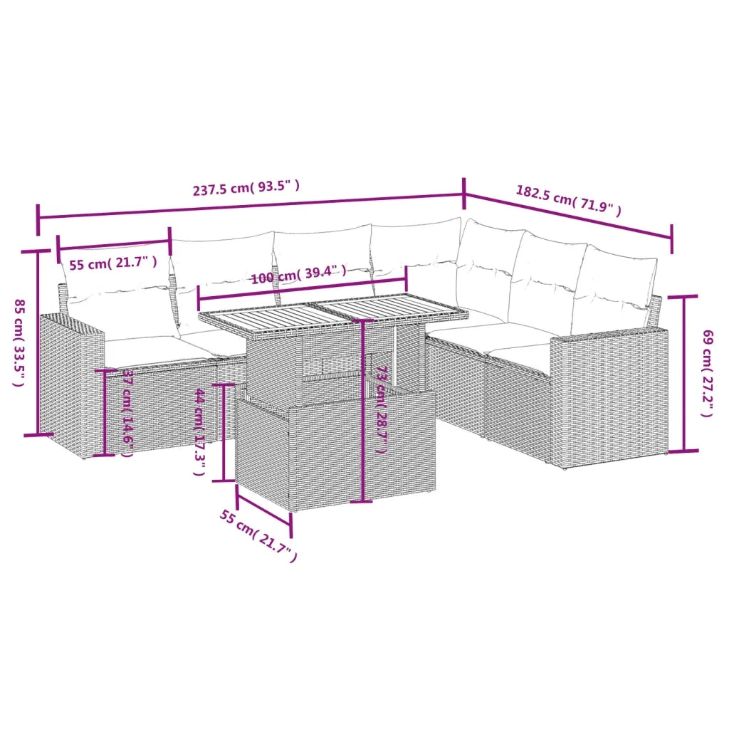 Set Divani da Giardino con Cuscini 7pz Nero Polyrattan 3271328