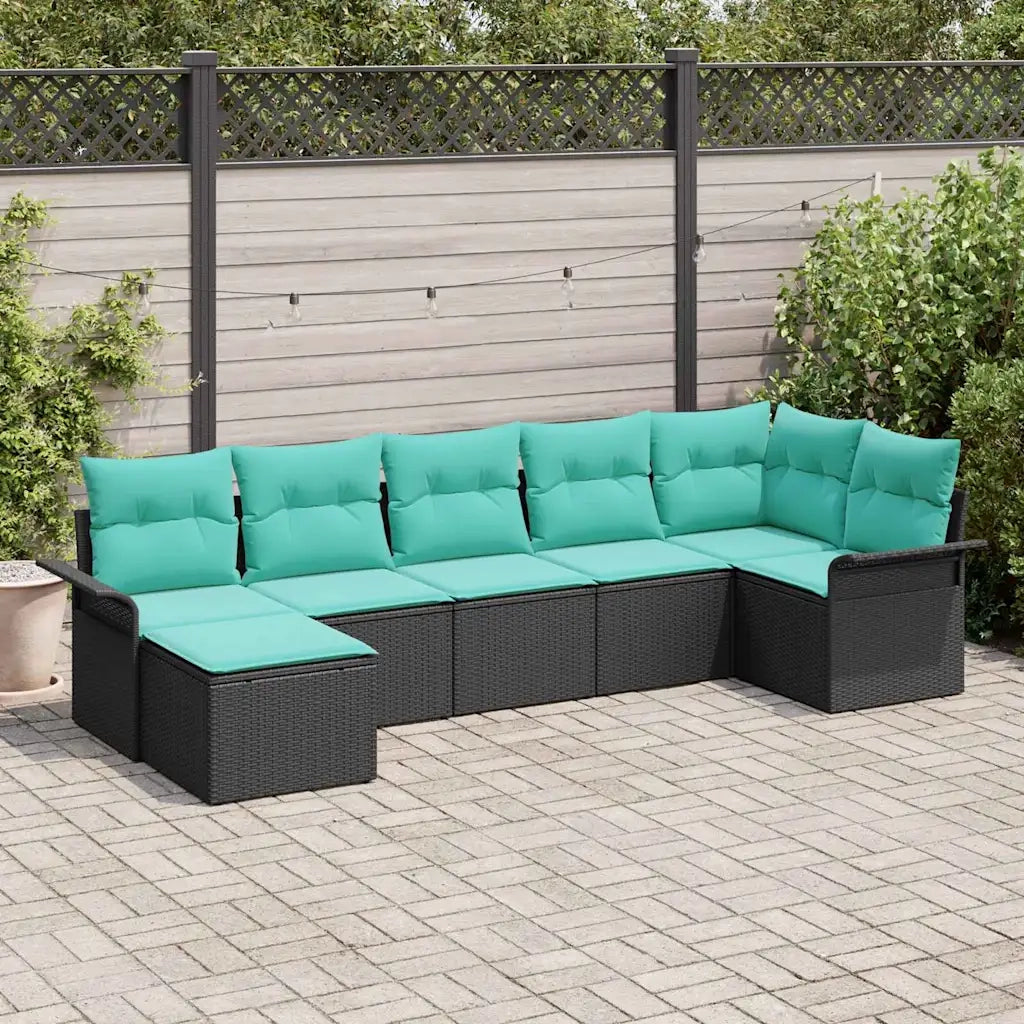 Set Divano da Giardino con cuscino 7 pcs Nero polyrattan 3345456