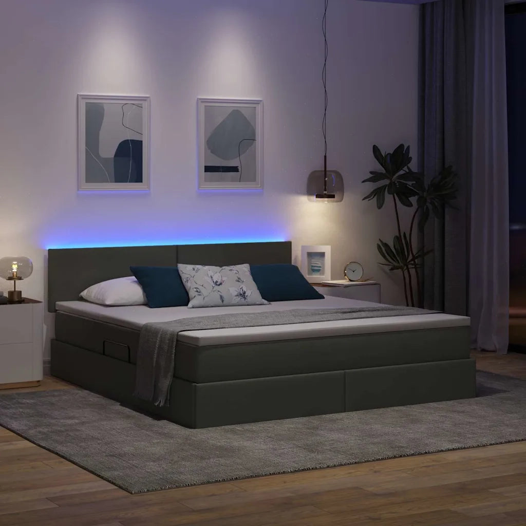 Letto con contenitore e LED Grigio scuro 180 x 200 cm Tessuto 3371098