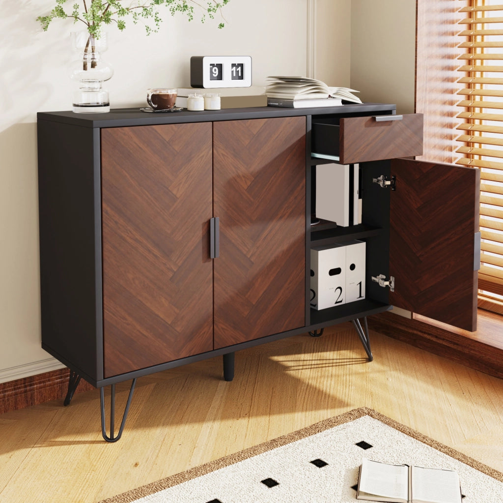 Armadio contenitore moderno 90 x 30 x 71;5 cm nero e effetto legno con cassetto e ripiani regolabili