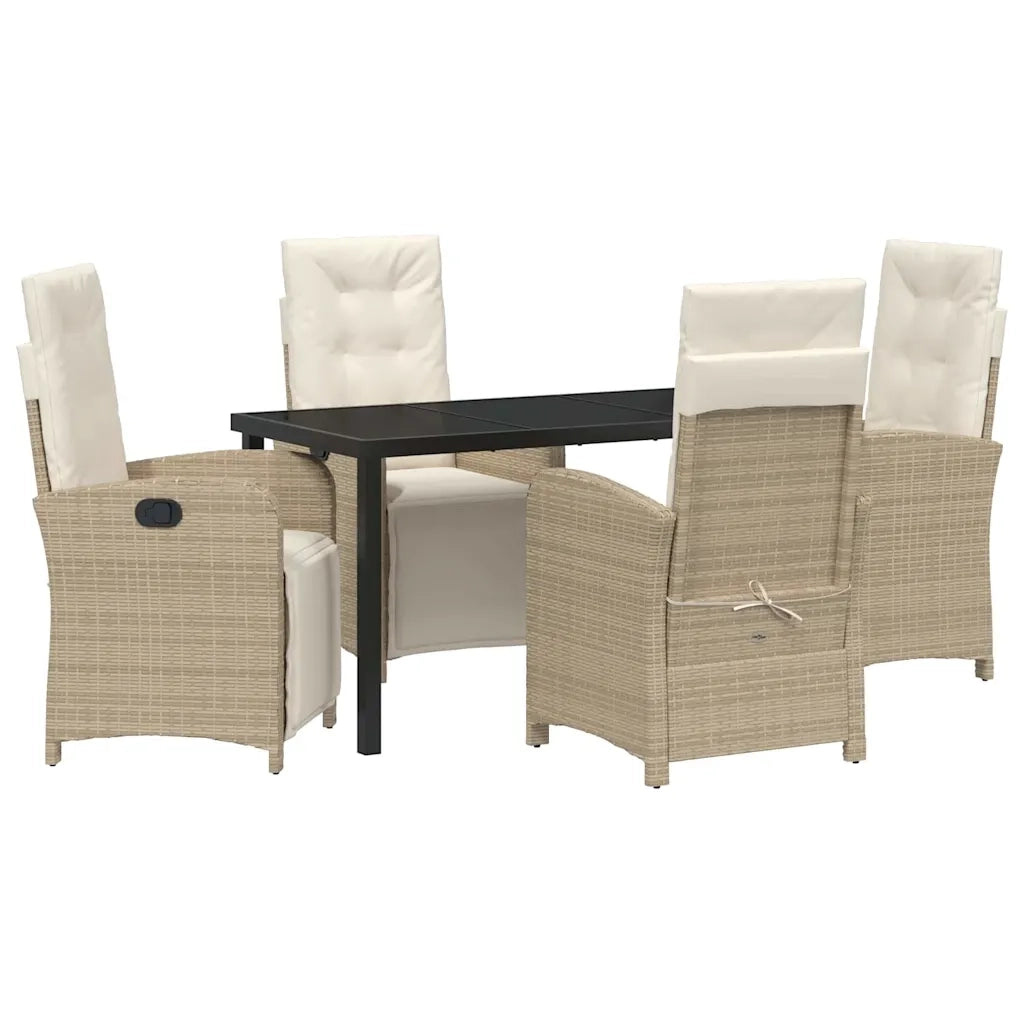 Set da Pranzo per Giardino con cuscino 5 pcs Beige polyrattan