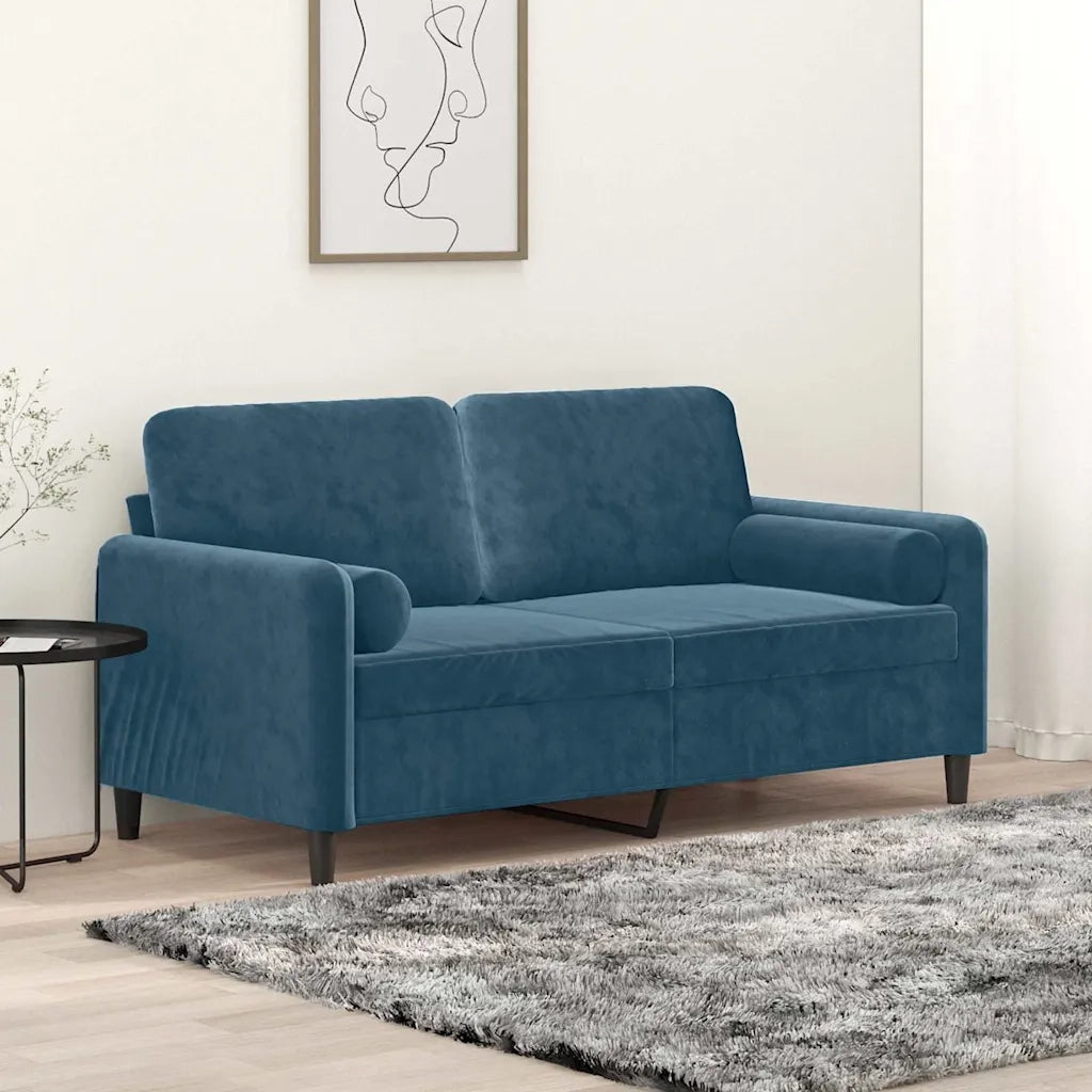 Divano a 2 Posti con Cuscini-Sofa 2 Posti con Cuscini Blu 140 cm in Velluto 110943