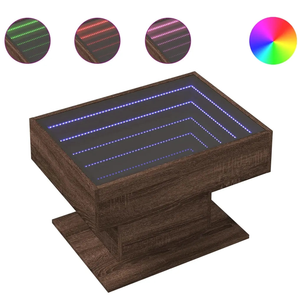 Tavolino Salotto con LED-Tavolino da soggiorno-Tavolo Rovere Marrone 70x50x45 cm Multistrato
