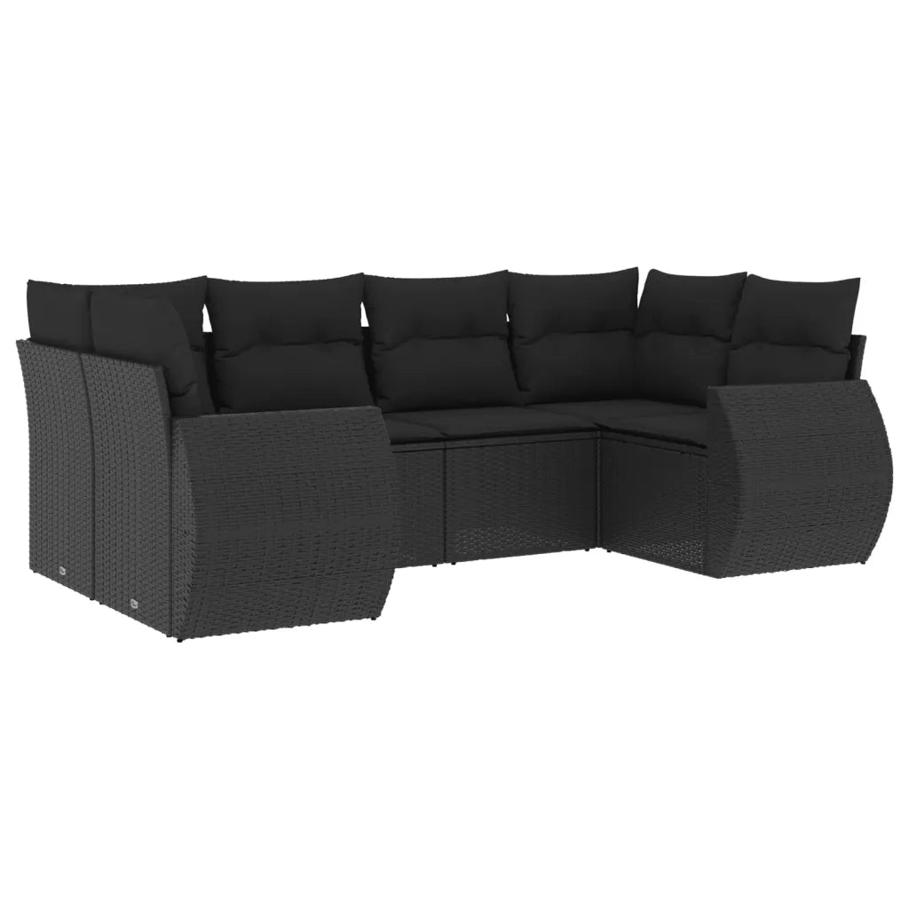 Set Divano da Giardino 6 pz con Cuscini Nero in Polyrattan 3221774