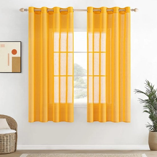 Velo di tenda - Trasparente Lino - Set da 2 - Giallo - 140 x 160 cm