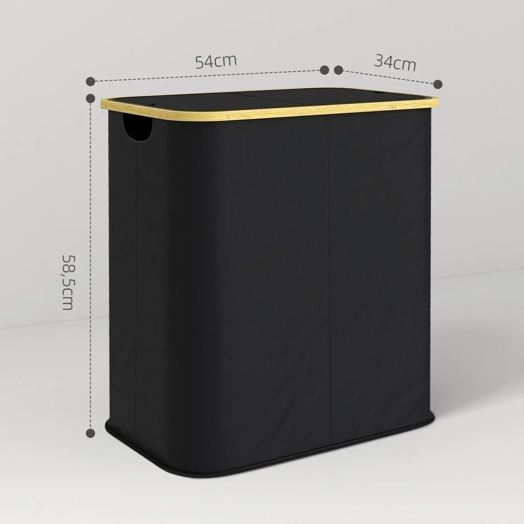 Cestello per biancheria pieghevole doppio con coperchio ¨C zephmum ¨C nero 80L