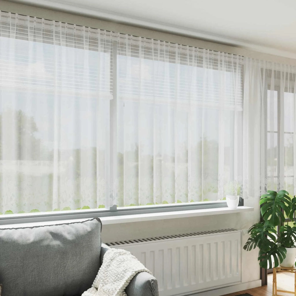 Tenda in Pizzo con tende Bianco 140 x 750 cm Poliestere 4107946
