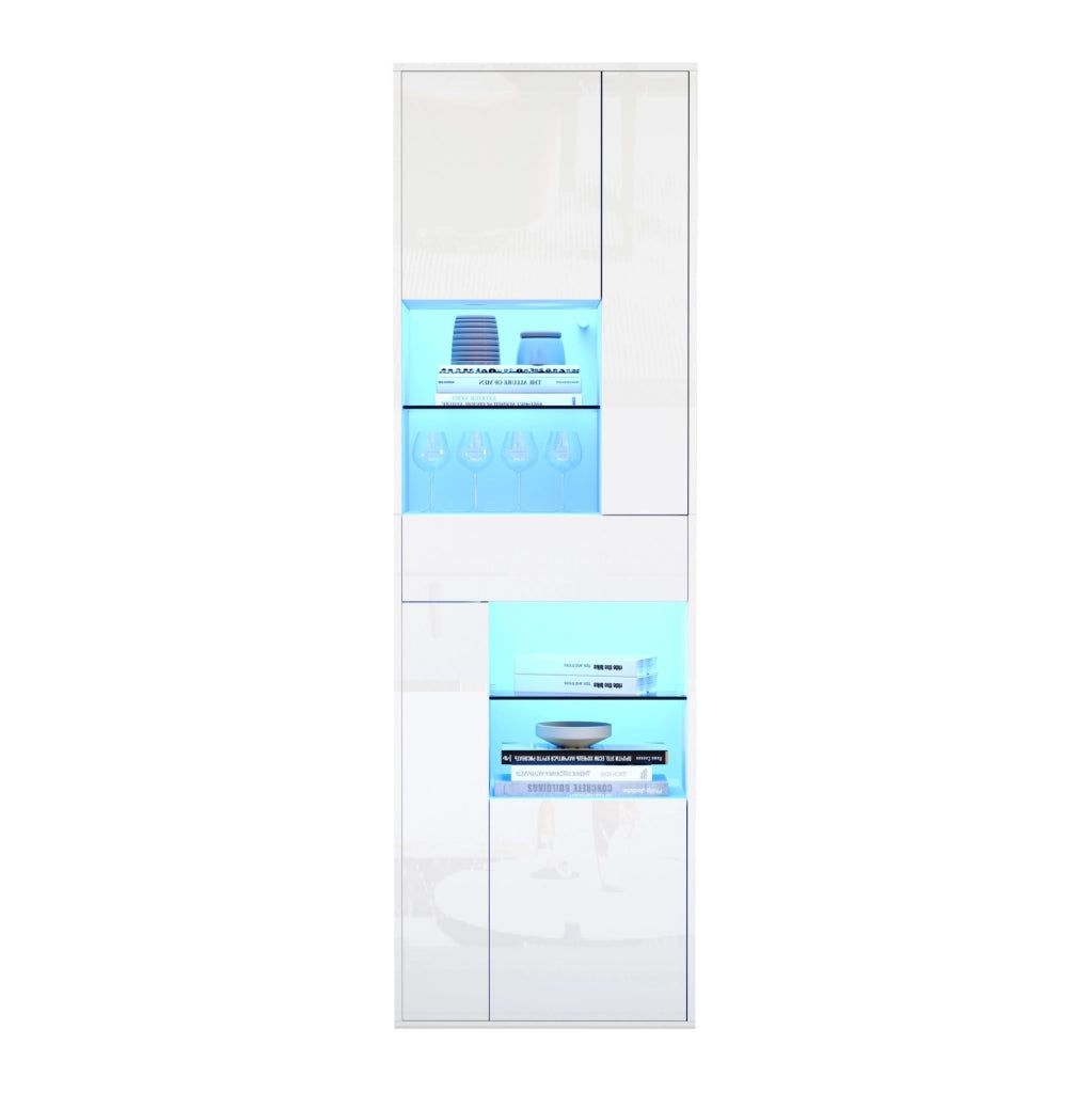 Vetrina 55x38x170 cm con LED e 1 cassetto in truciolato bianco