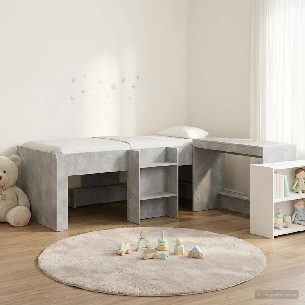 Letto alto per bambini con scrivania 2 pz Grigio Cemento 3423457