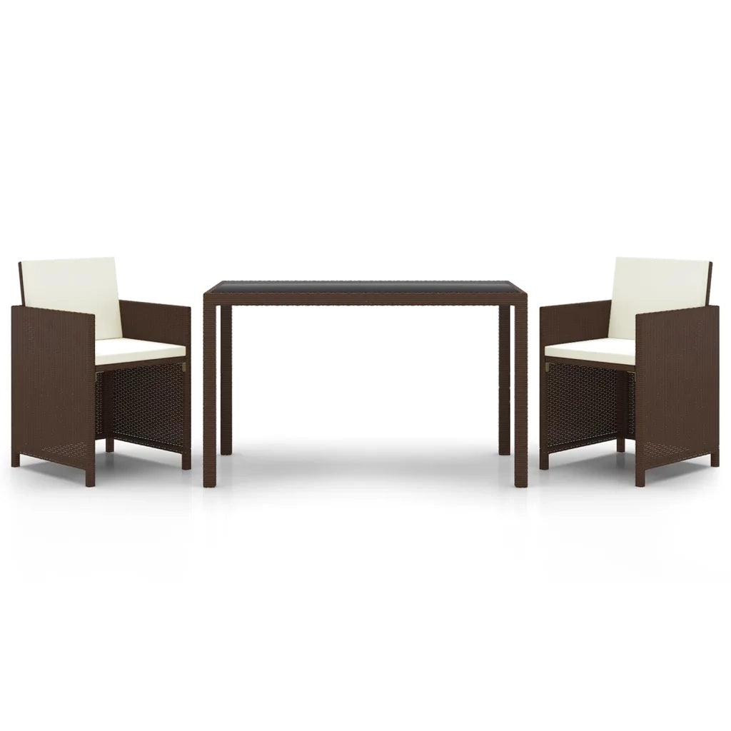 Set da Pranzo da Giardino 3 pz e Cuscini in Polyrattan Marrone 3095492