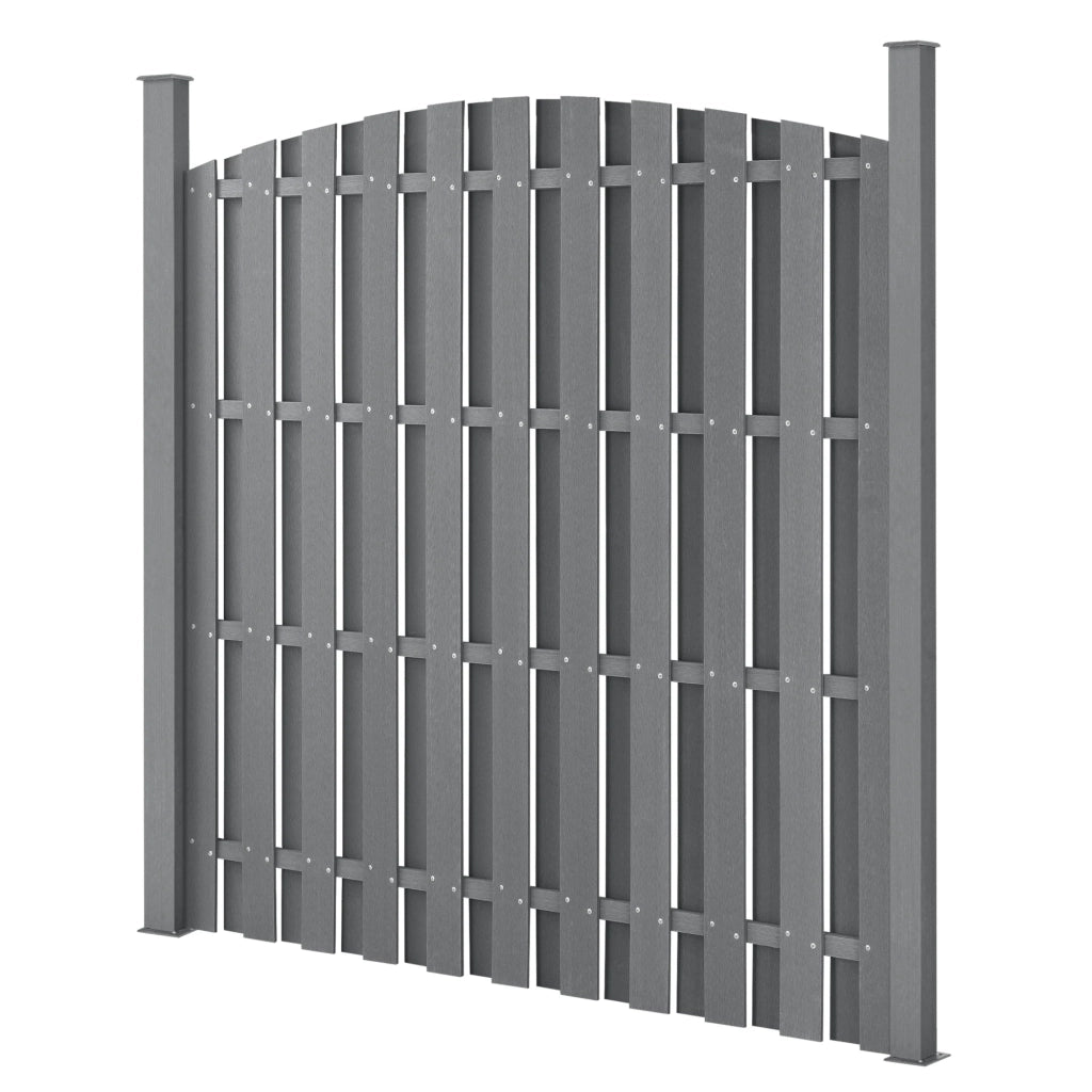 Recinzione frangivento/schermo per la privacy in legno composito WPC 3 pezzi semicircolare arrotondata 185 x 562 cm grigio 03_0006595