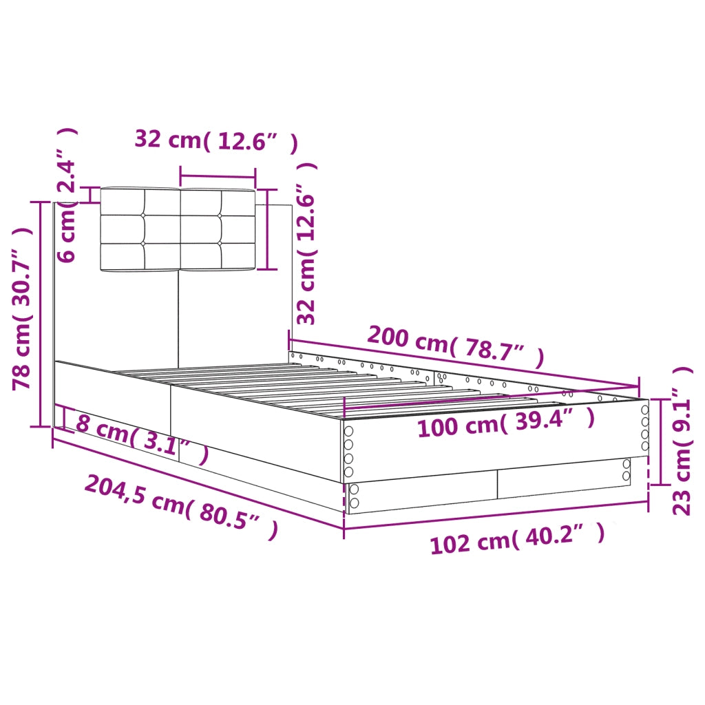 Giroletto con Testiera-Struttura Letto con testiera Bianco 100x200 cm in Legno Multistrato 618531