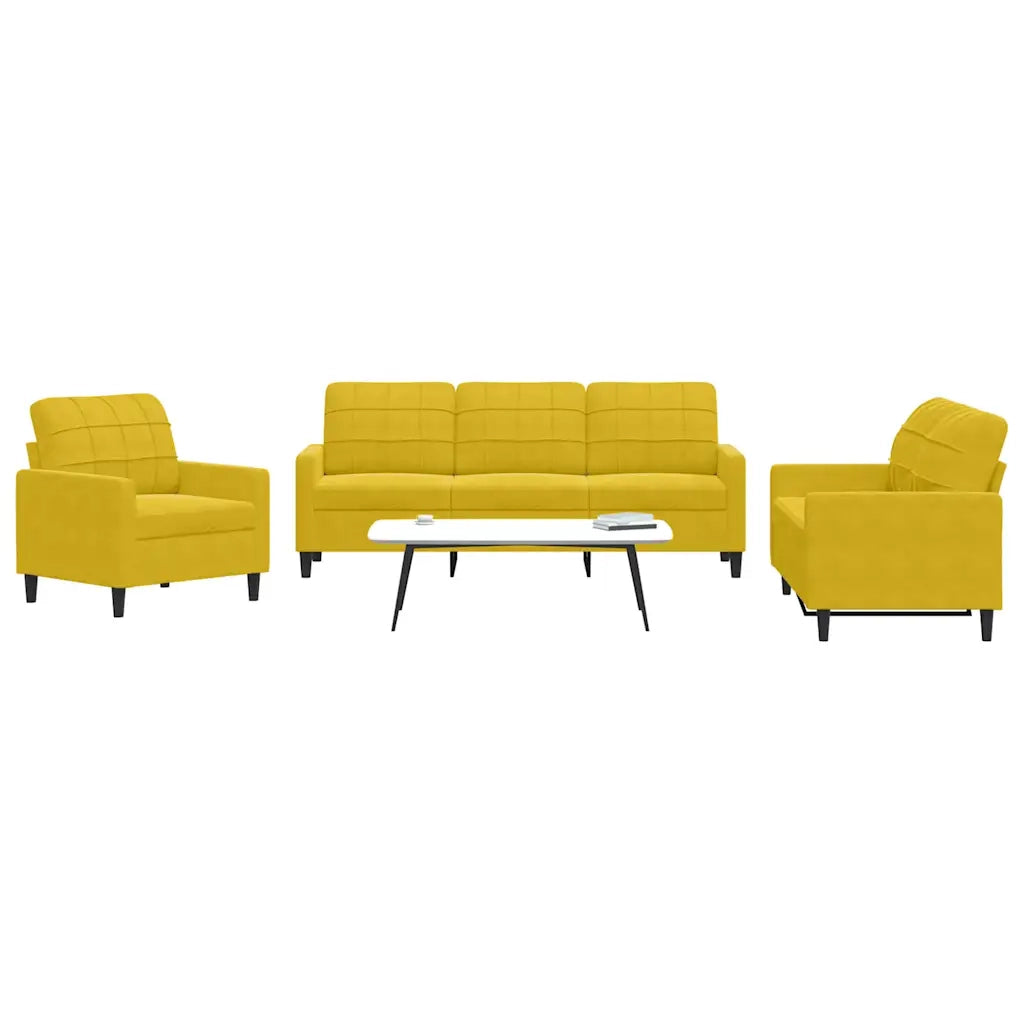 Set di Divani 3 pz con Cuscini giallo in Velluto